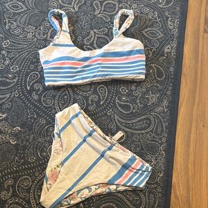 Maaji Floral Bikini Set - Cream and Blue high waisted large